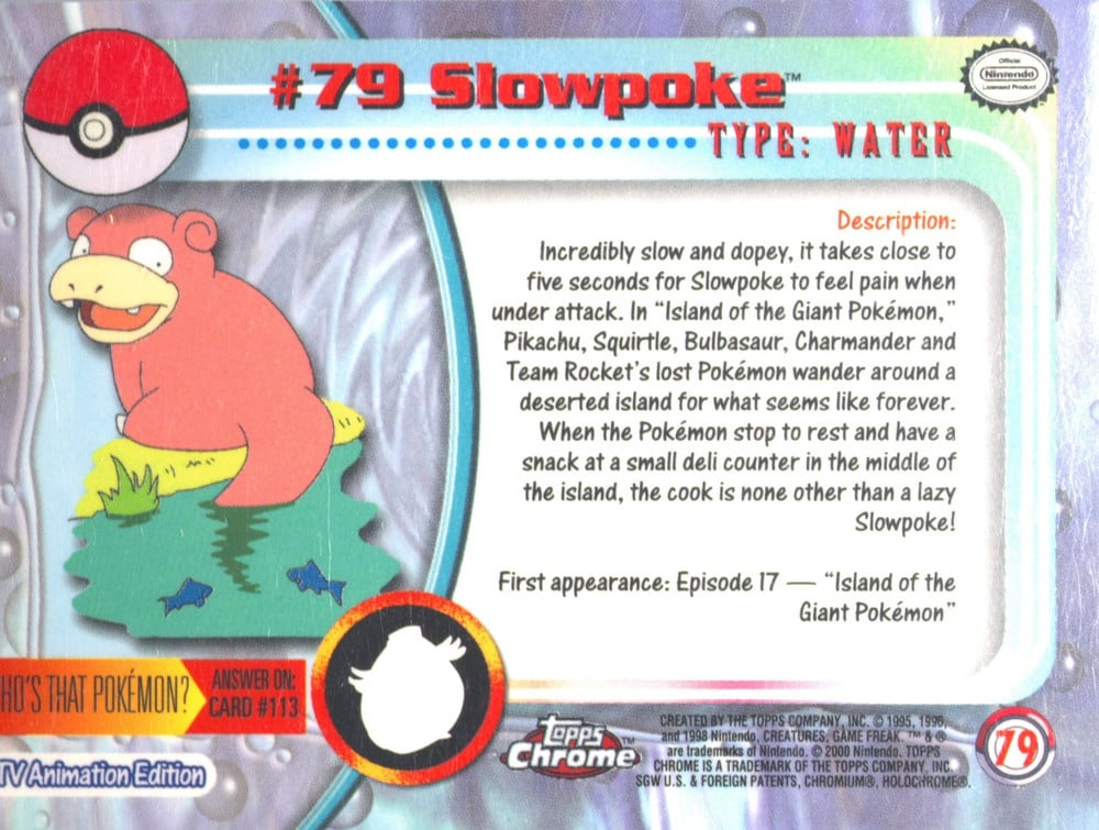Slowpoke Topps Chrome card back