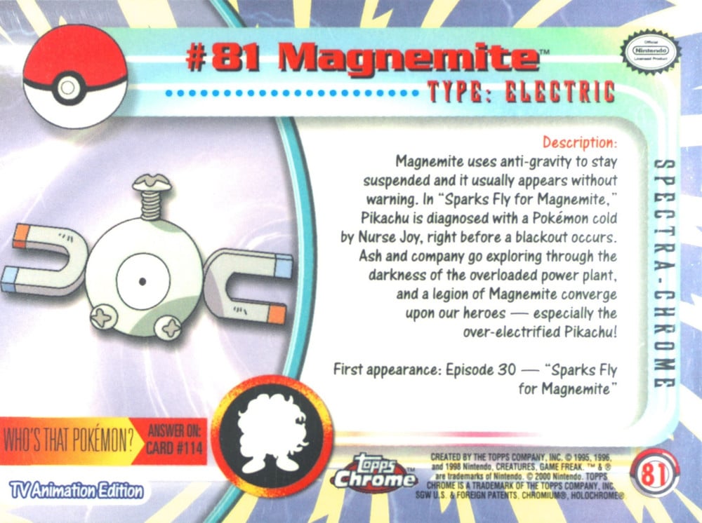 Magnemite Topps Chrome card back