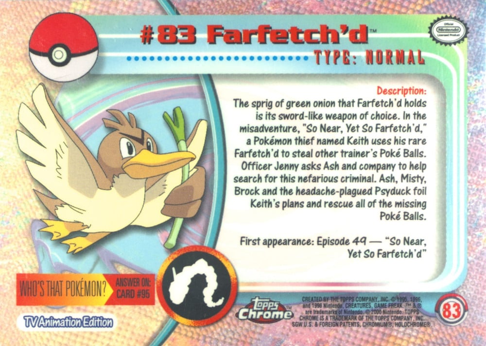 Farfetch'd Topps Chrome card back