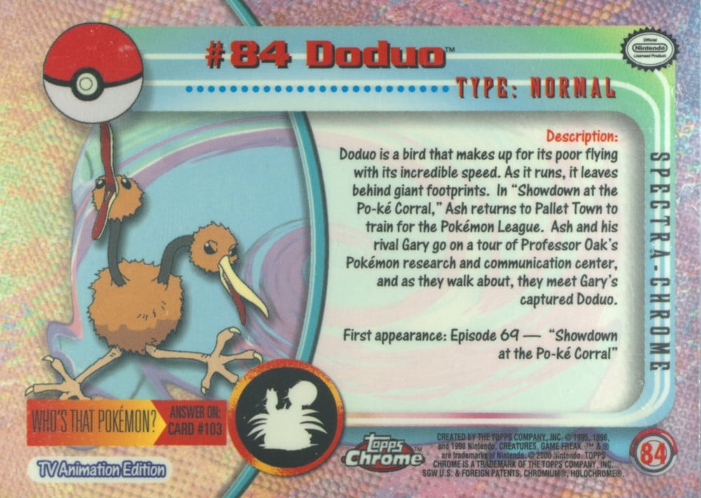 Doduo Topps Chrome card back
