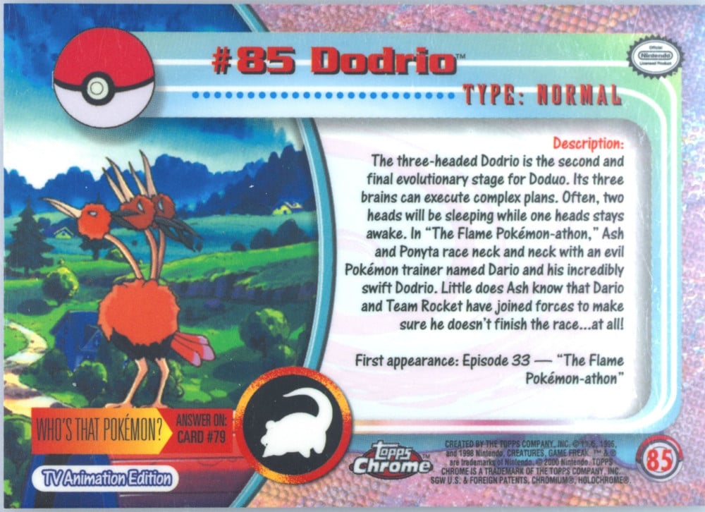Dodrio Topps Chrome card back