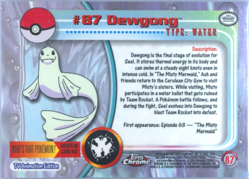 Dewgong Topps Chrome card back
