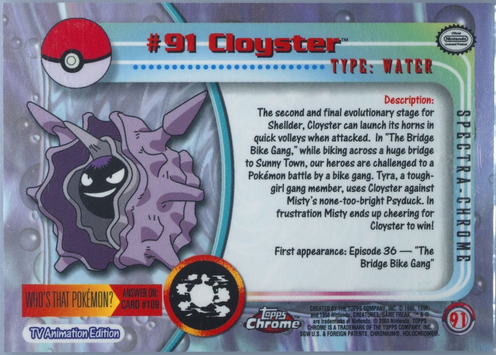 Cloyster Topps Chrome card back