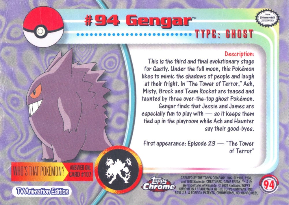 Gengar Topps Chrome card back