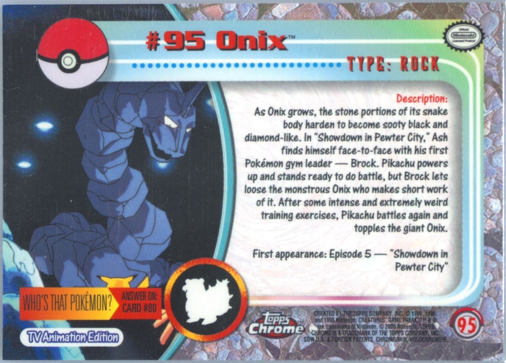 Onix Topps Chrome card back