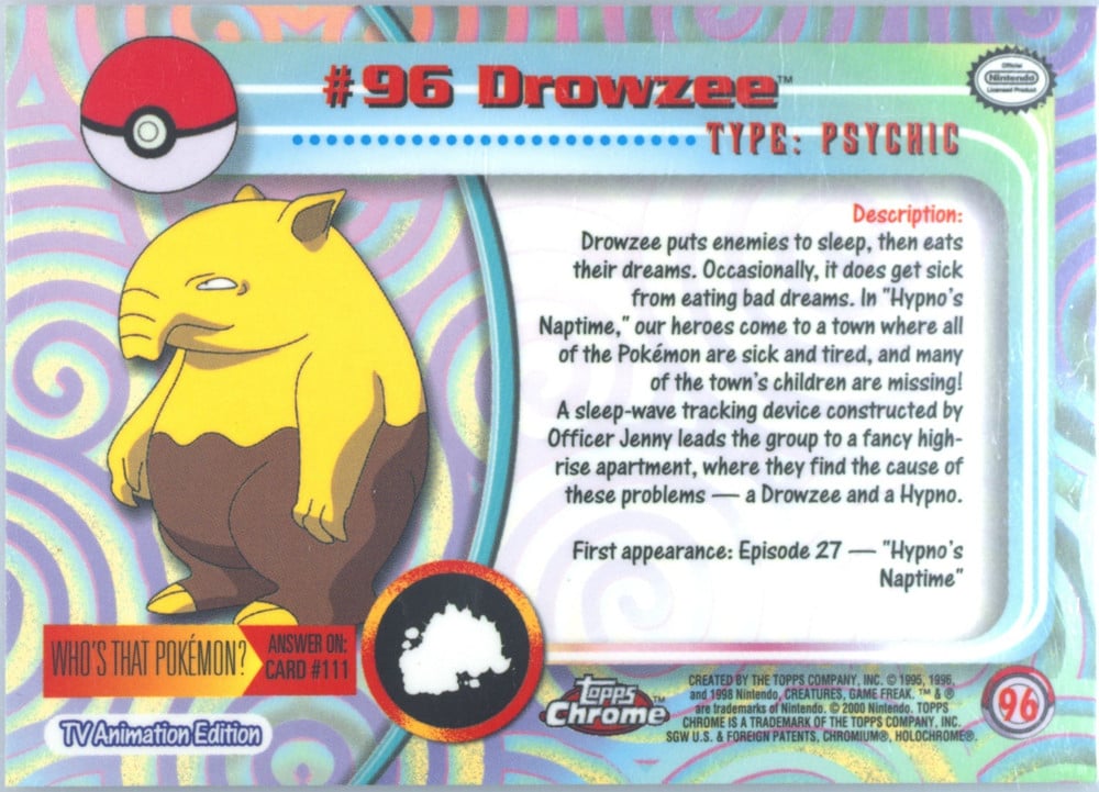 Drowzee Topps Chrome card back