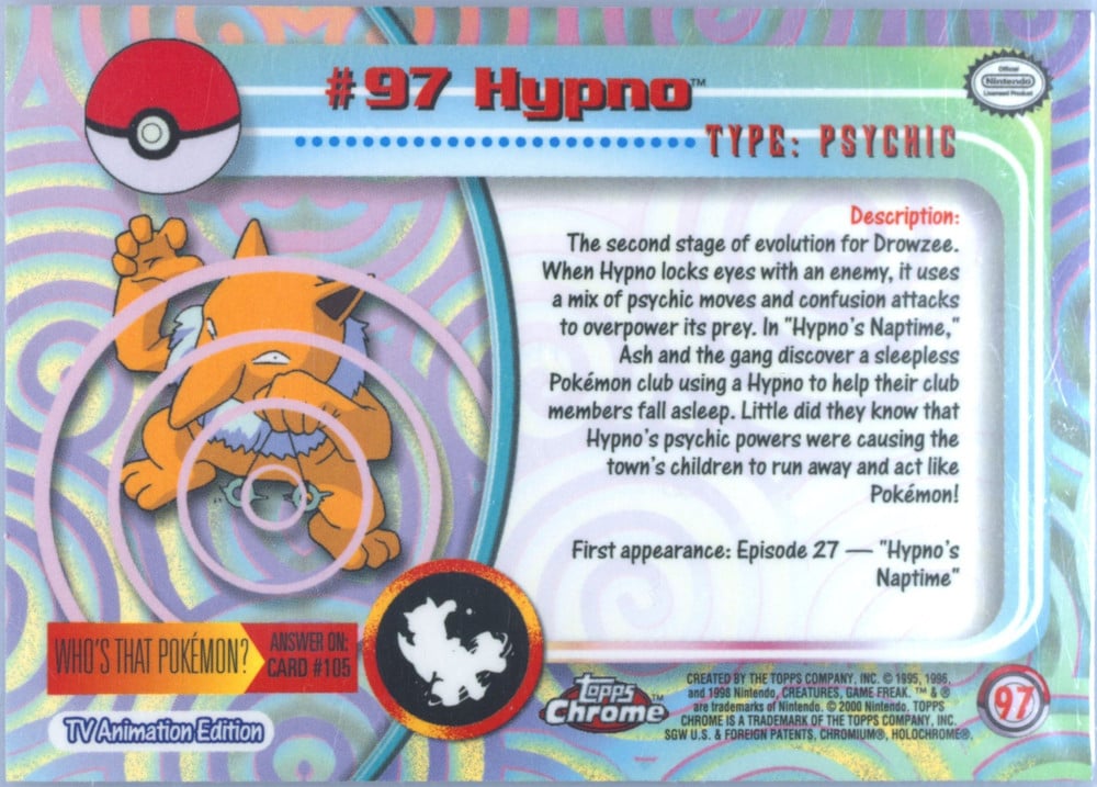 Hypno Topps Chrome card back