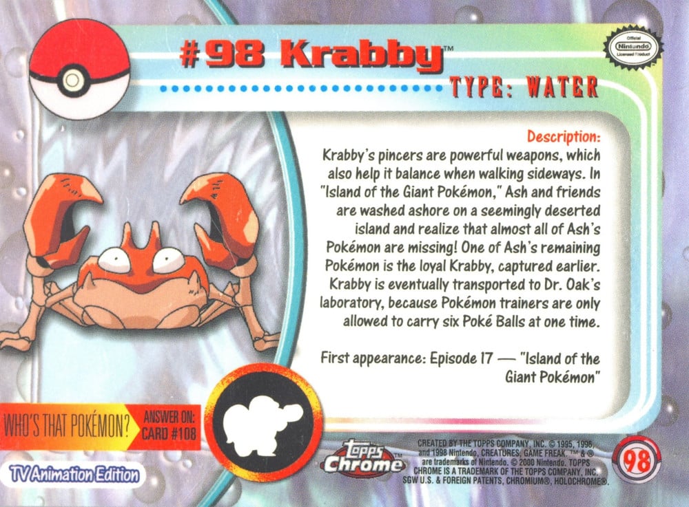 Krabby Topps Chrome card back