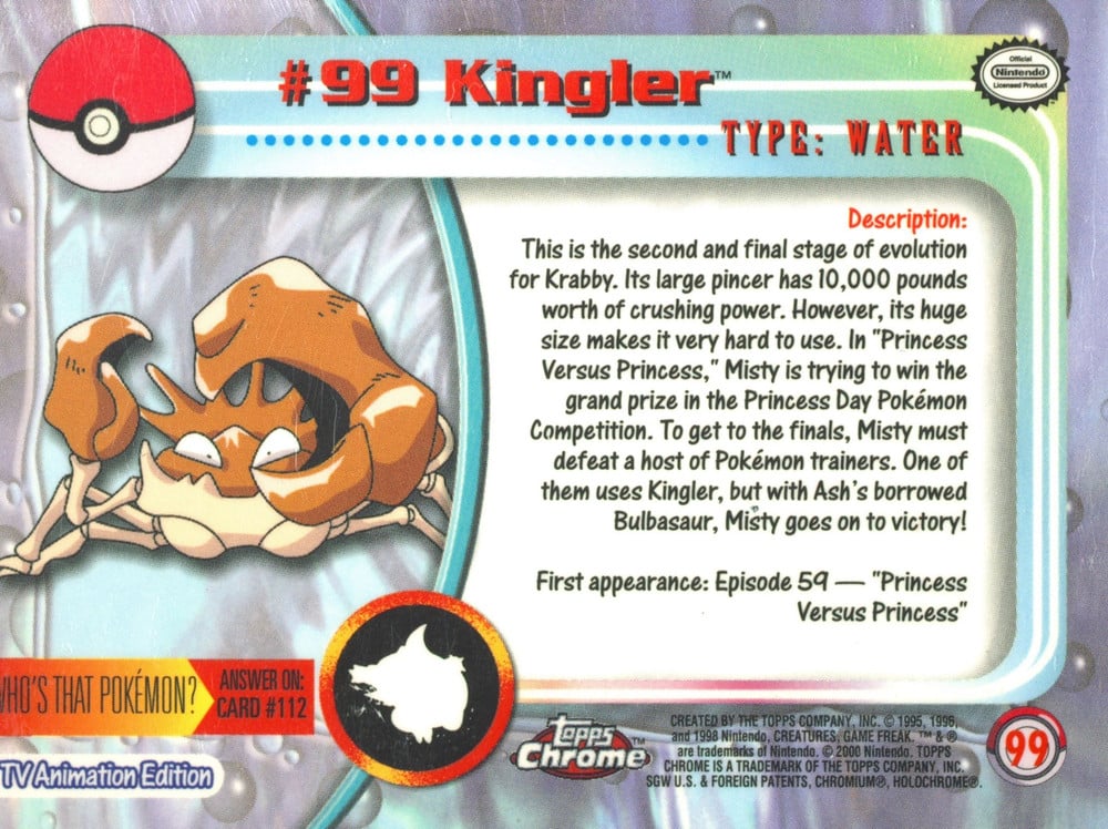 Kingler Topps Chrome card back
