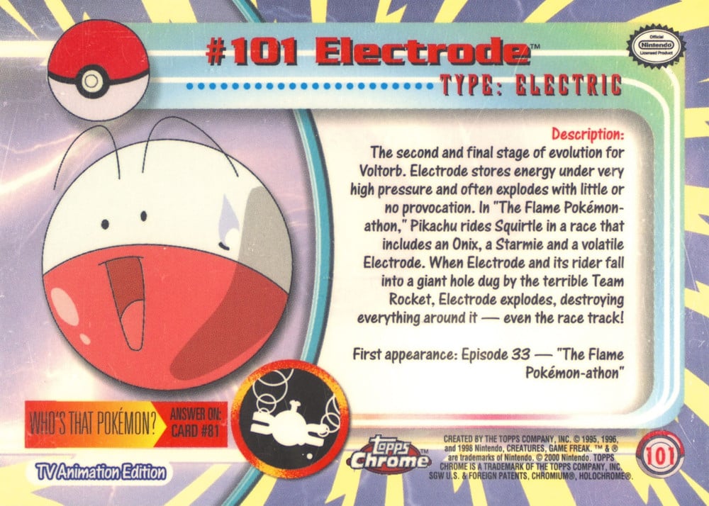 Electrode Topps Chrome card back