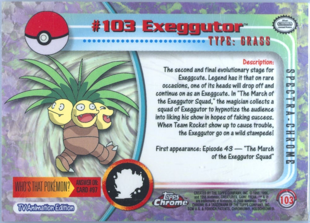 Exeggutor Topps Chrome card back