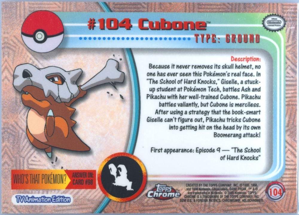 Cubone Topps Chrome card back