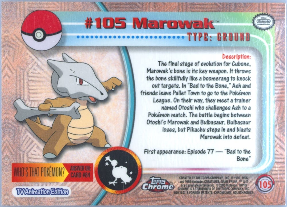 Marowak Topps Chrome card back