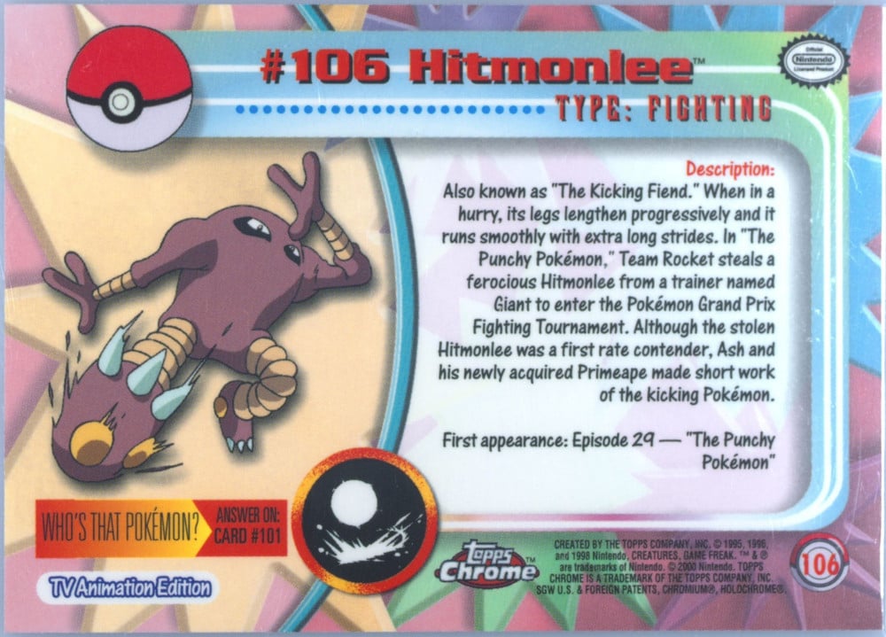 Hitmonlee Topps Chrome card back