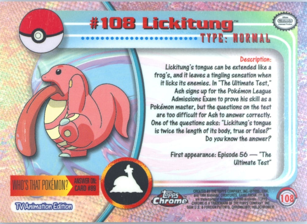 Lickitung Topps Chrome card back