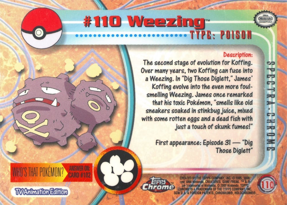 Weezing Topps Chrome card back