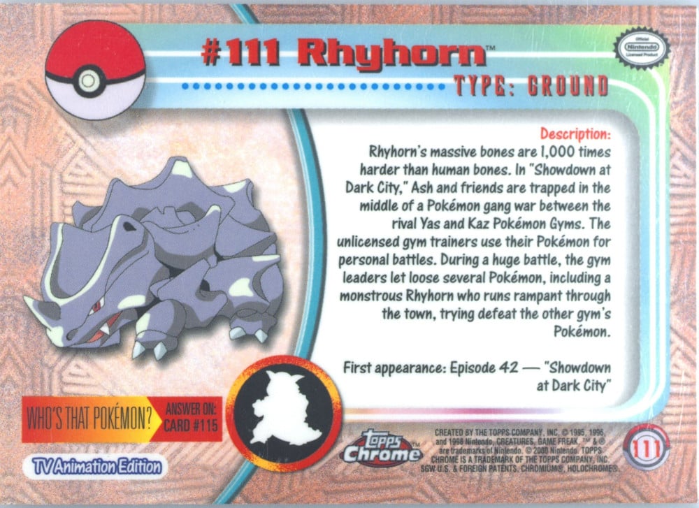 Rhyhorn Topps Chrome card back