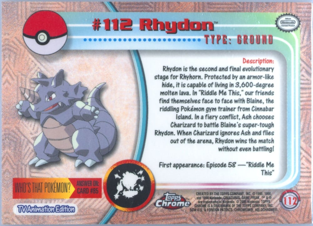Rhydon Topps Chrome card back