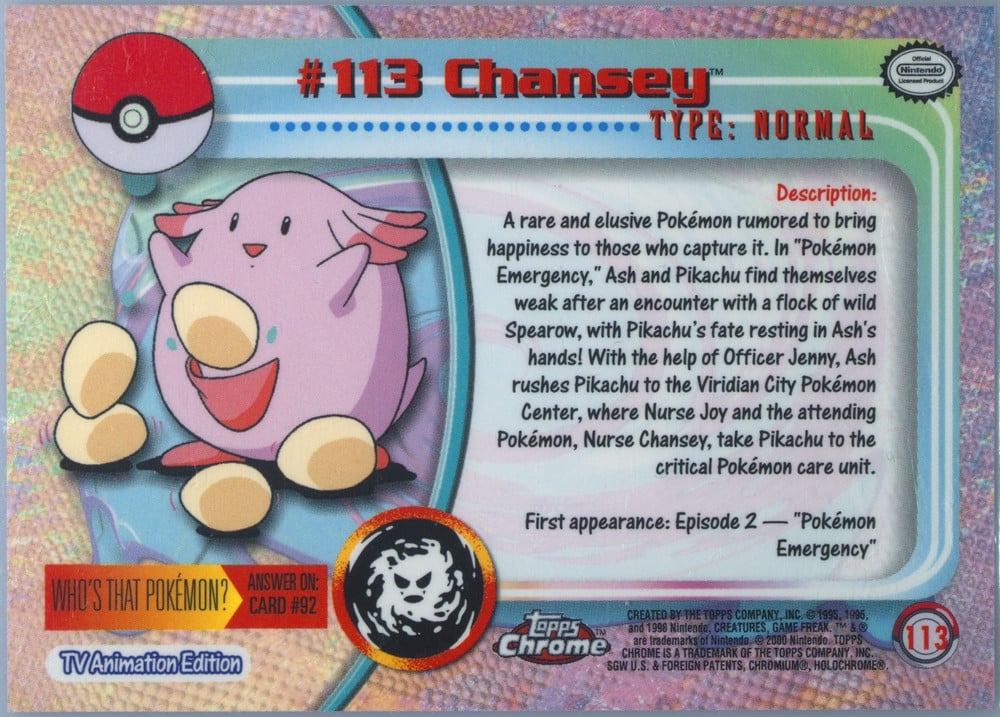 Chansey Topps Chrome card back