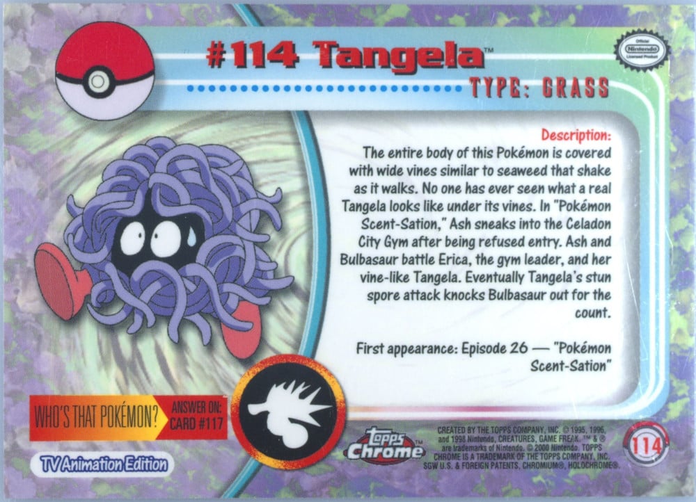 Tangela Topps Chrome card back