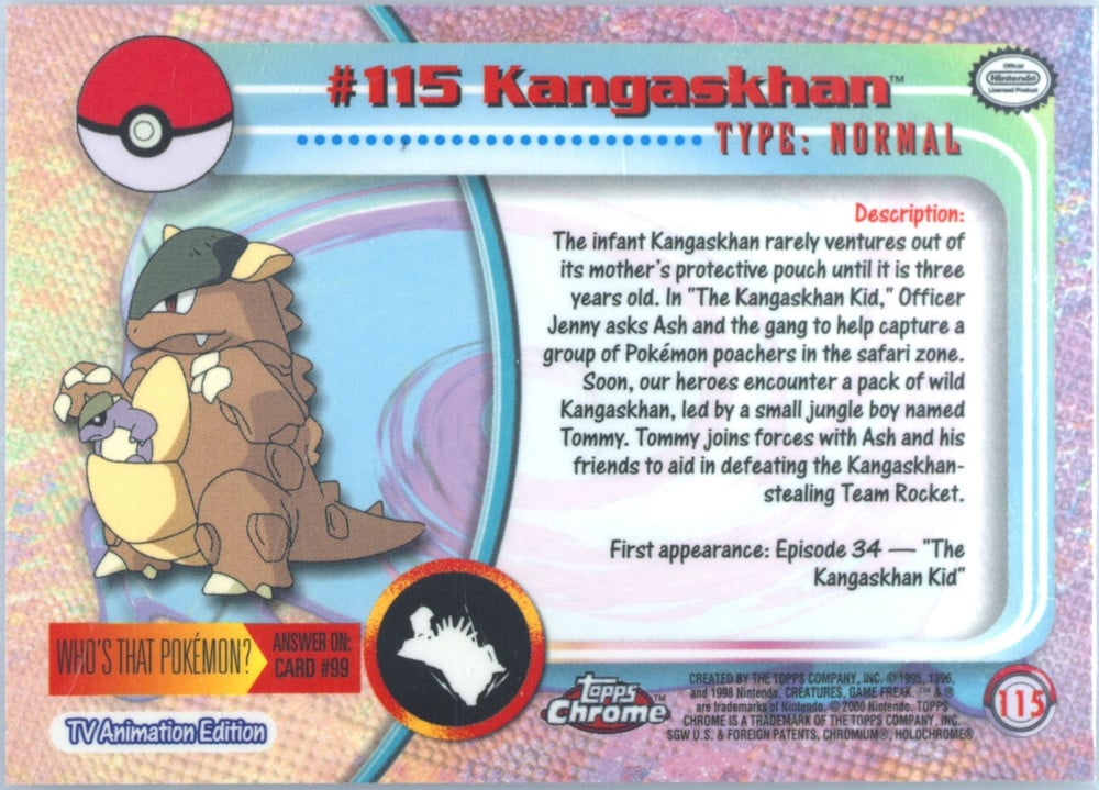 Kangaskhan Topps Chrome card back