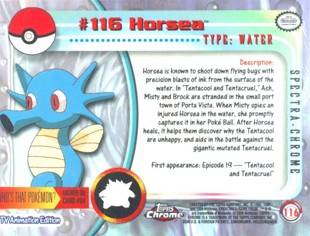 Horsea Topps Chrome card back