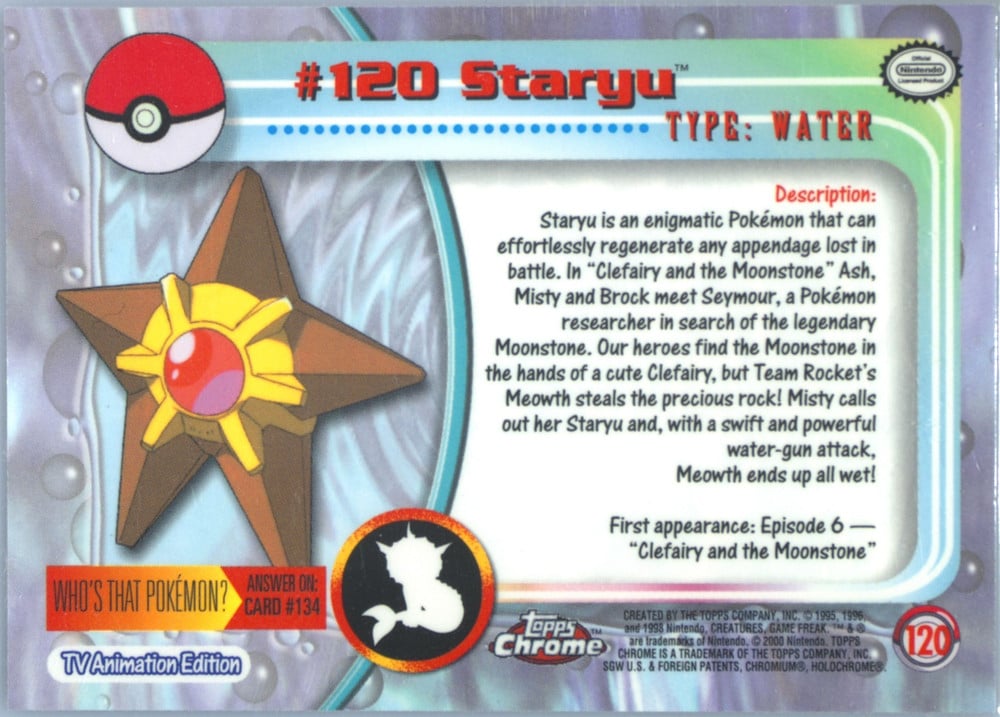 Staryu Topps Chrome card back