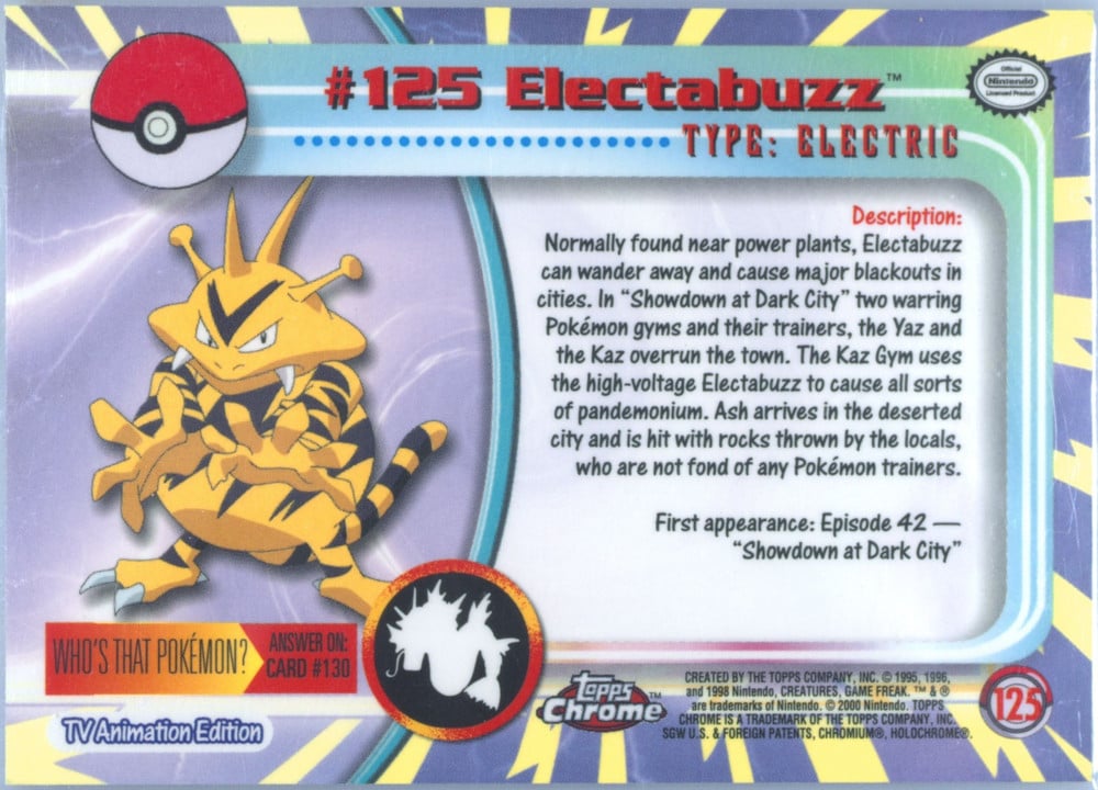Electabuzz Topps Chrome card back