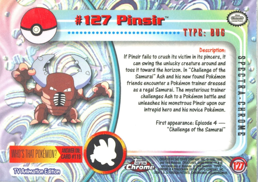 Pinsir Topps Chrome card back