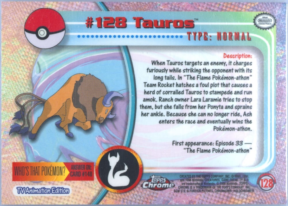 Tauros Topps Chrome card back