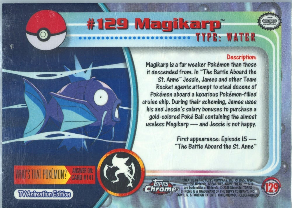 Magikarp Topps Chrome card back