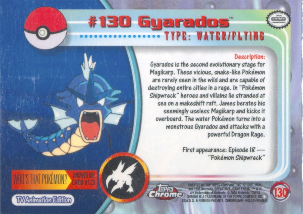 Gyarados Topps Chrome card back