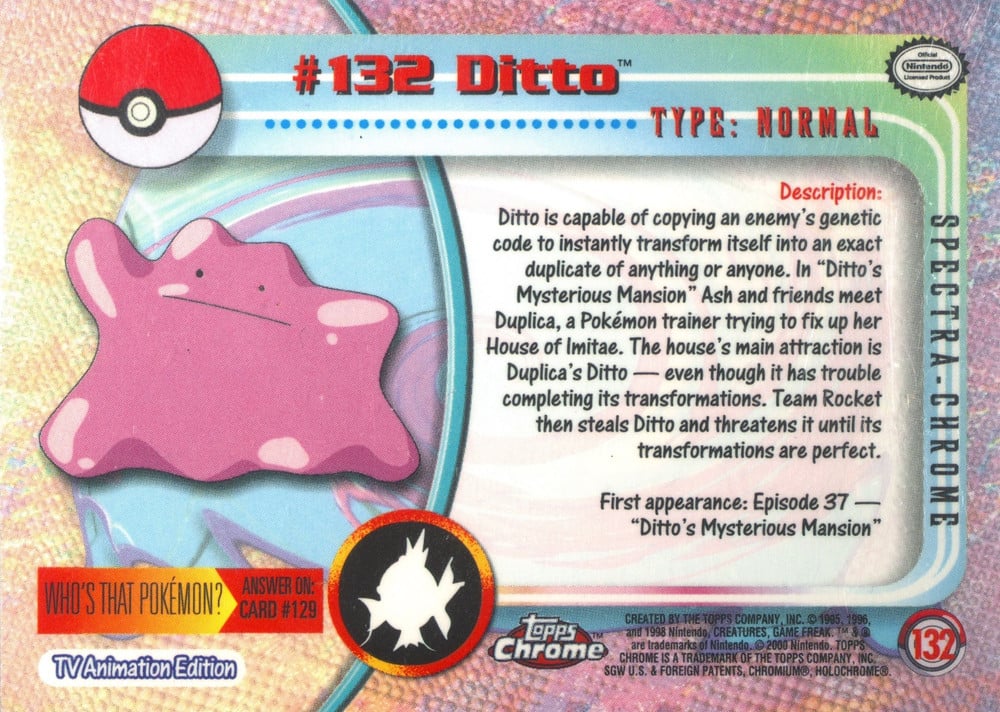 Ditto Topps Chrome card back