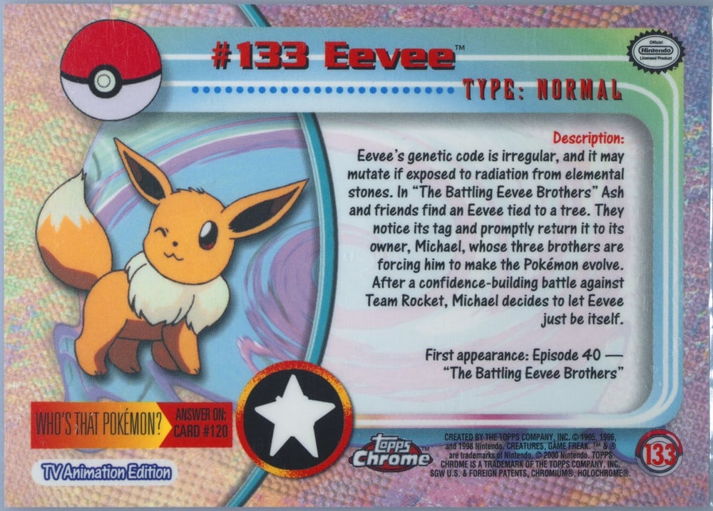 Eevee Topps Chrome card back