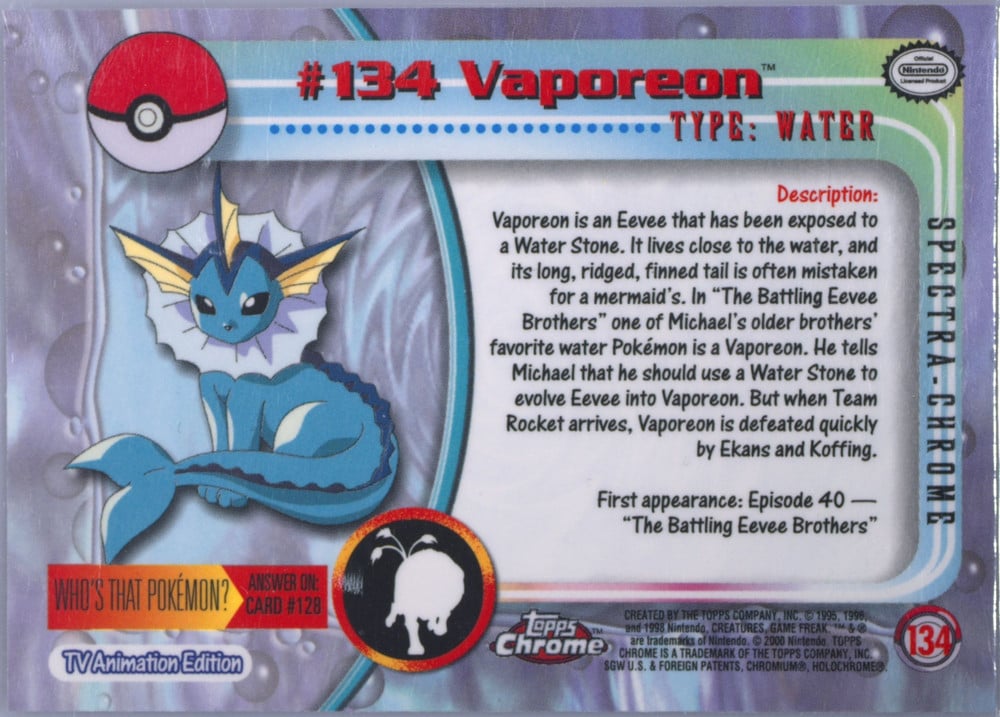 Vaporeon Topps Chrome card back