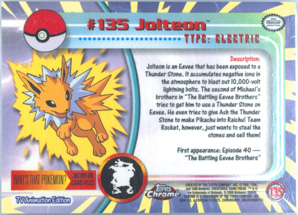 Jolteon Topps Chrome card back