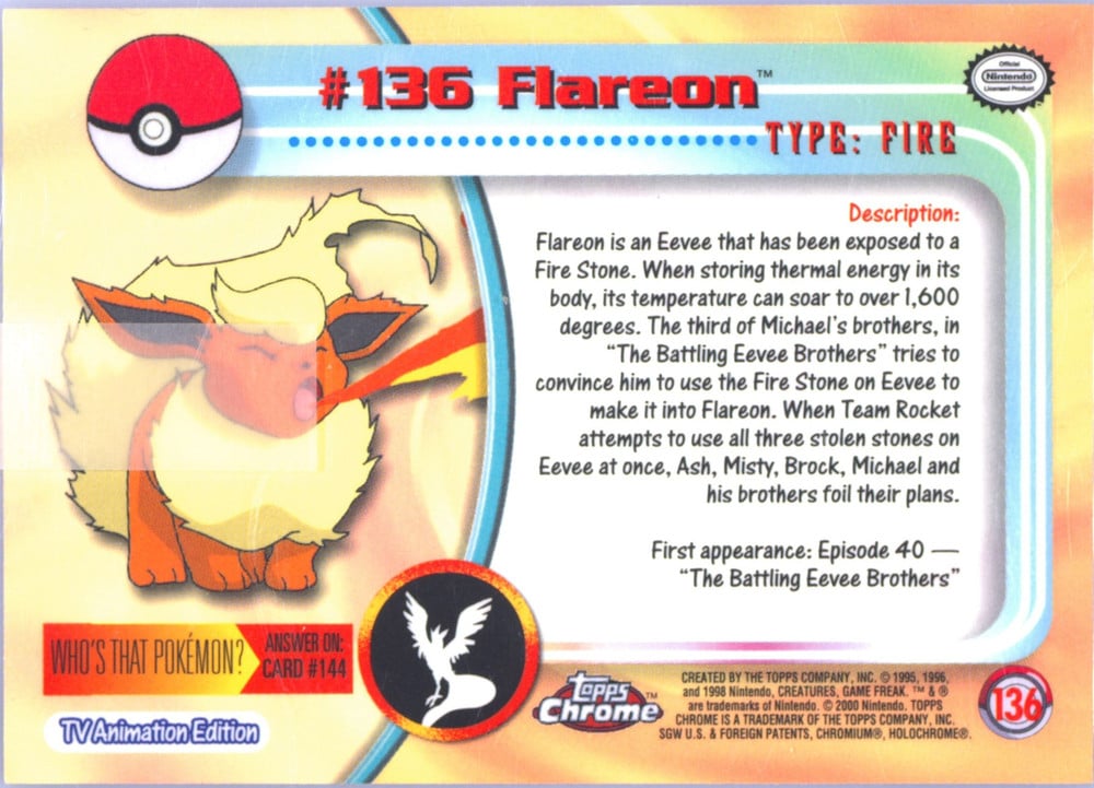 Flareon Topps Chrome card back