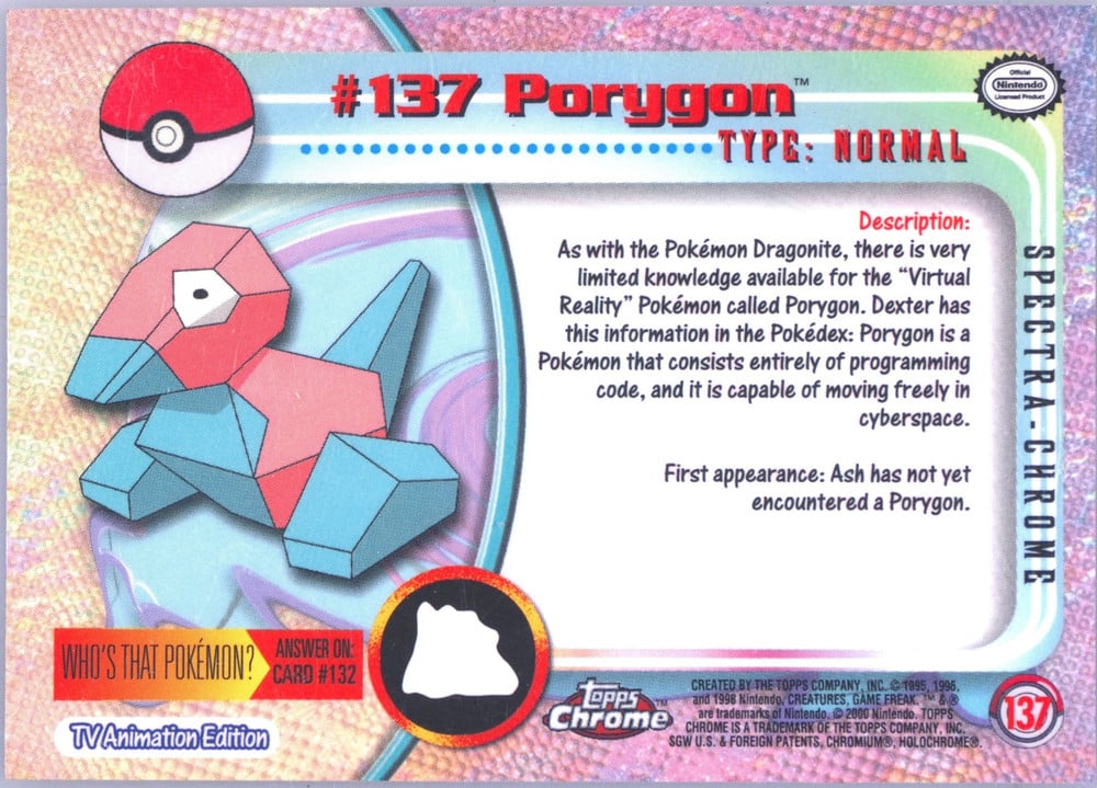 Porygon Topps Chrome card back
