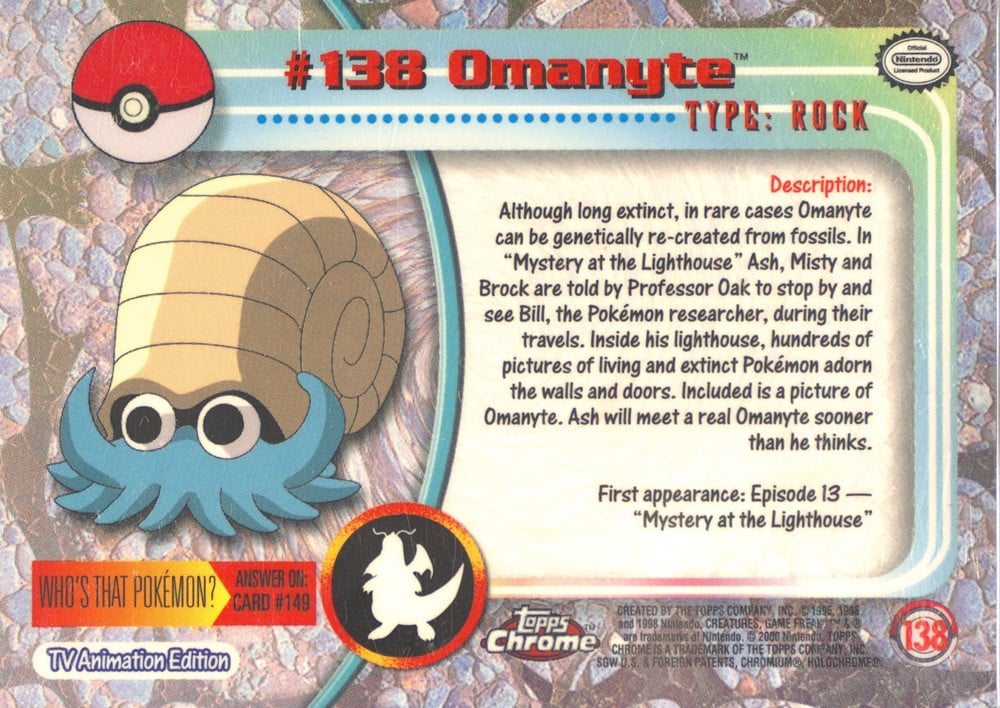 Omanyte Topps Chrome card back