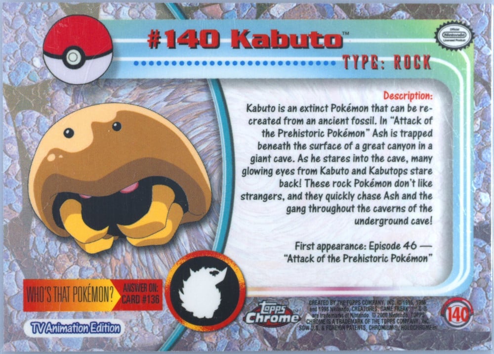 Kabuto Topps Chrome card back