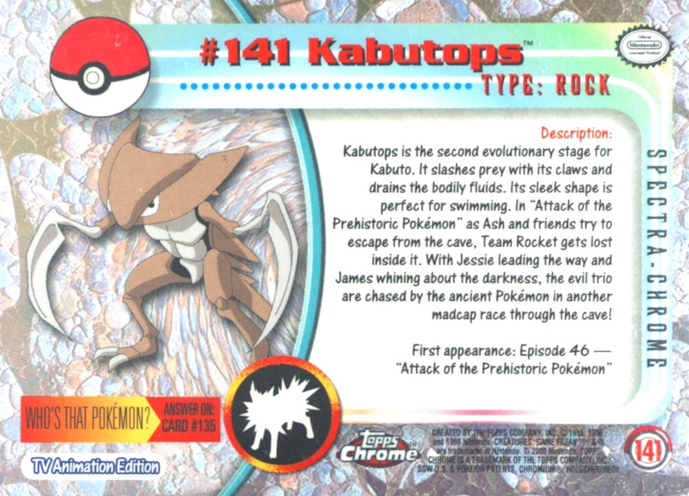 Kabutops Topps Chrome card back