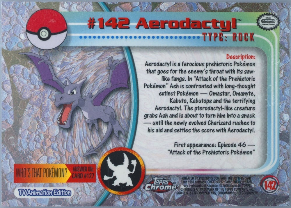 Aerodactyl Topps Chrome card back