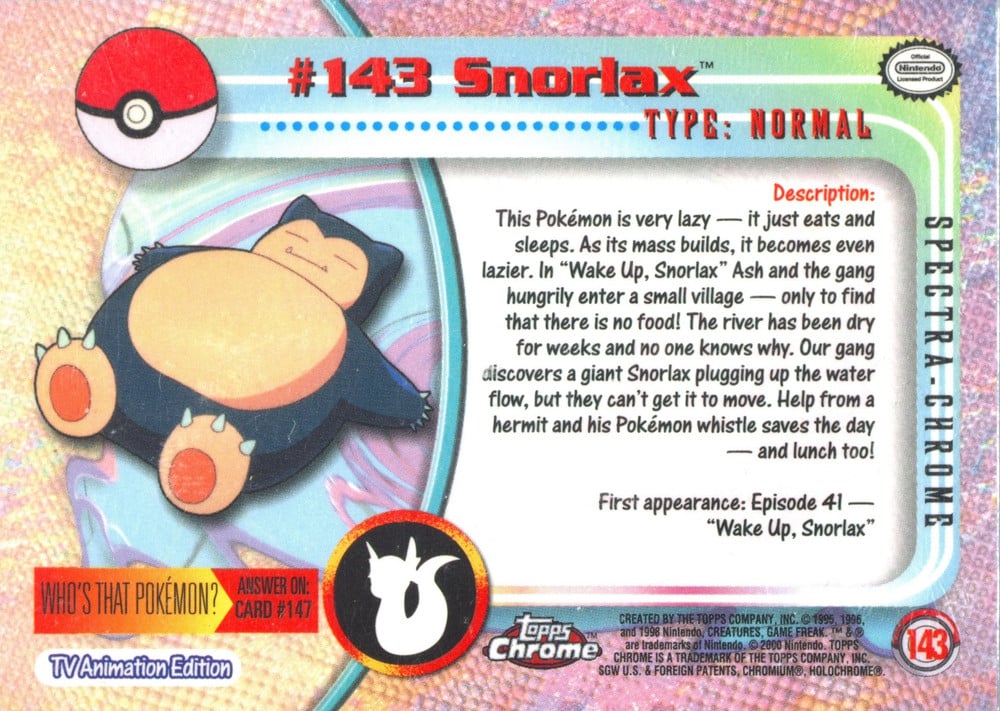 Snorlax Topps Chrome card back