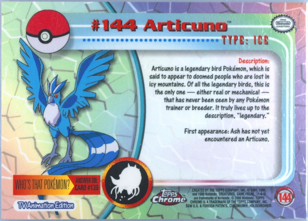 Articuno Topps Chrome card back