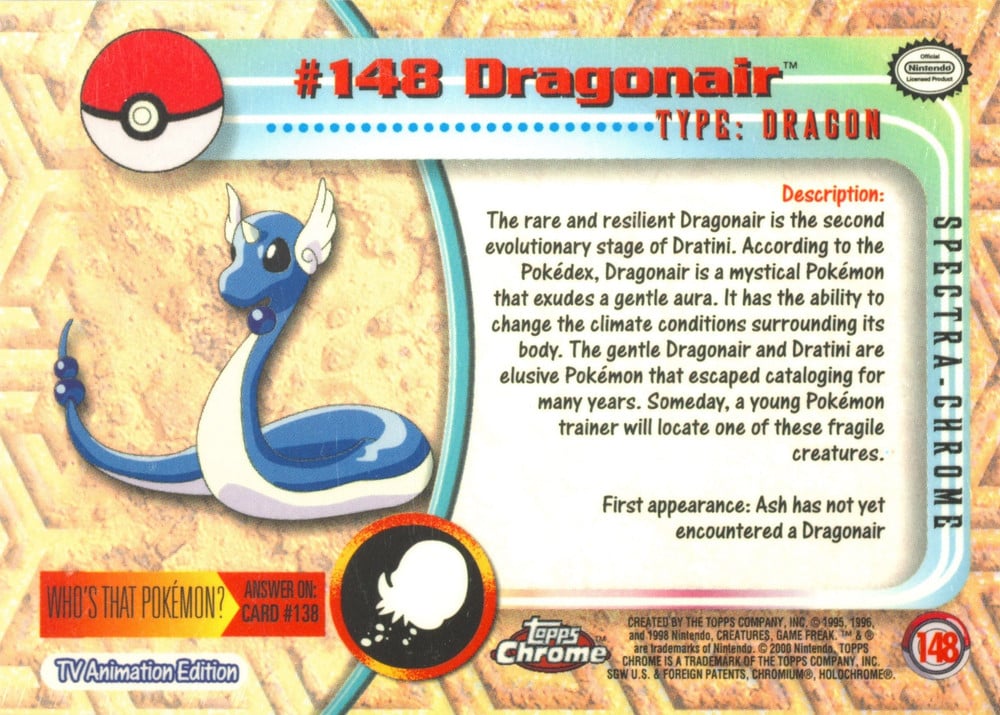 Dragonair Topps Chrome card back