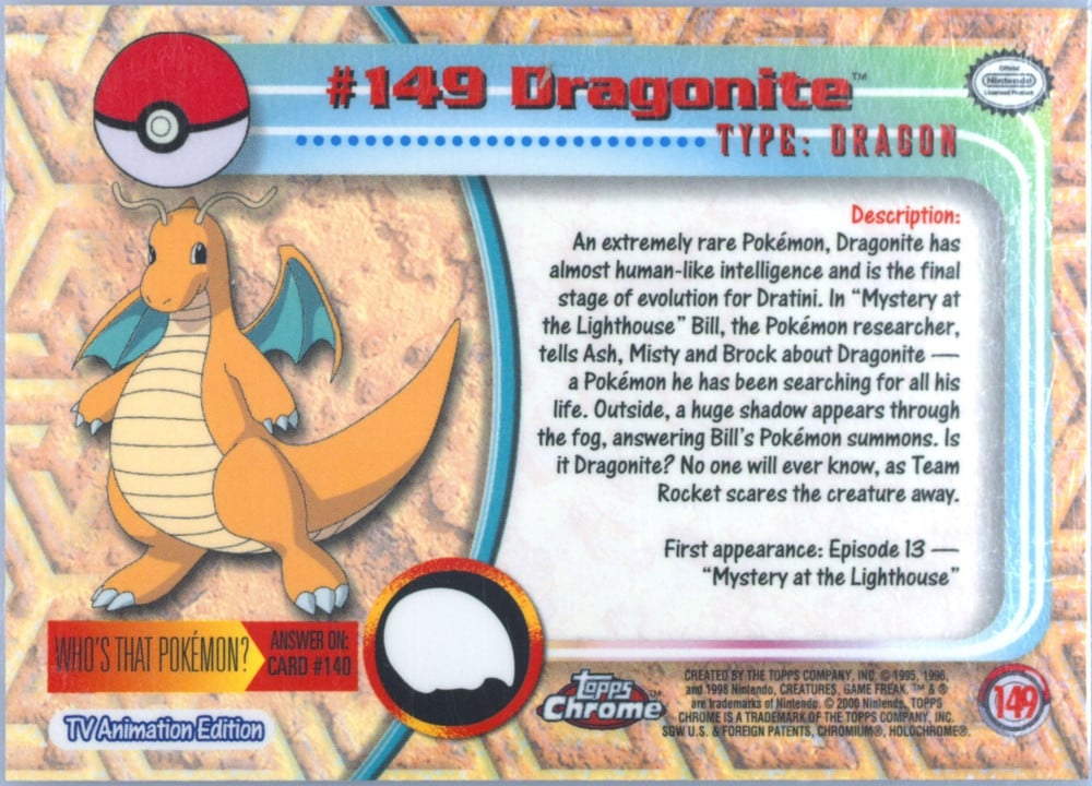 Dragonite Topps Chrome card back